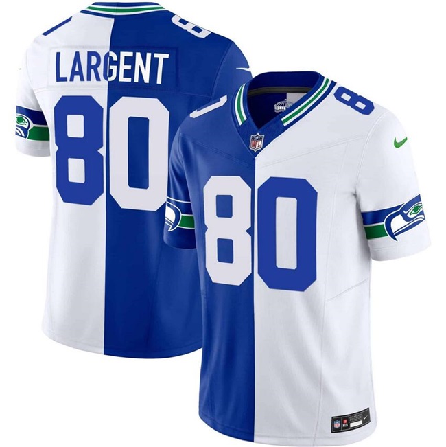 Men's Seattle Seahawks #80 Steve Largent Royal/White Split F.U.S.E. Vapor Throwback Limited Stitched Football Jersey Men's Seattle Seahawks #80 Steve Largent Royal/White Split F.U.S.E. Vapor Throwback Limited Stitched Football Jersey